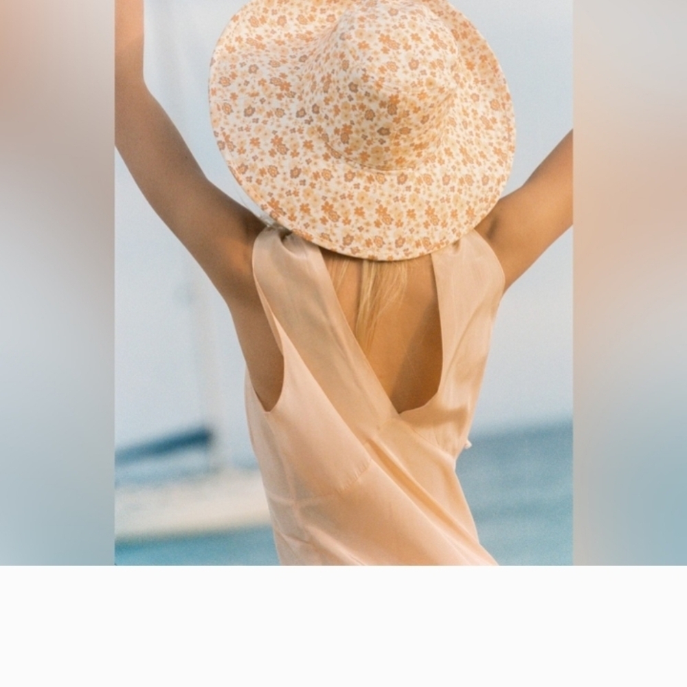 Floral Women's Sun Hat - Cream and Orange - Picture 6 of 9